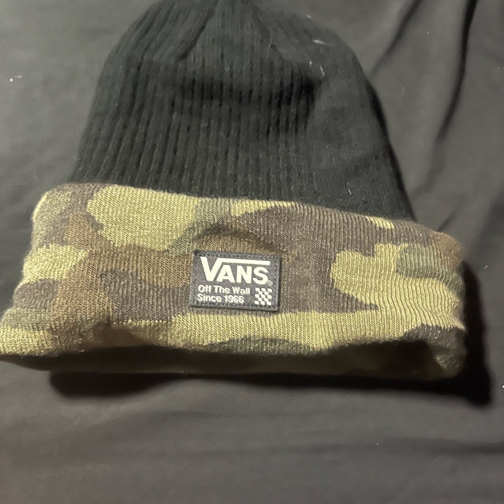 Vans Black and Camouflage Fold-Over Beanie